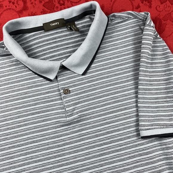 Theory Polo Shirt Mens XL Blue Striped Pima‎ Performance Short Sleeve - Picture 1 of 8